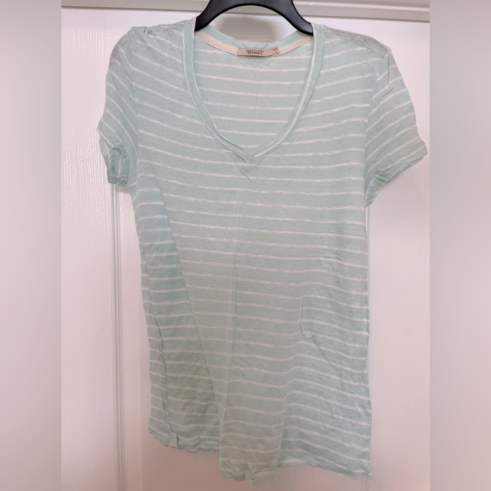 Abbot Main short sleeve tee top size Large- aqua and white. Venice Beach, CA